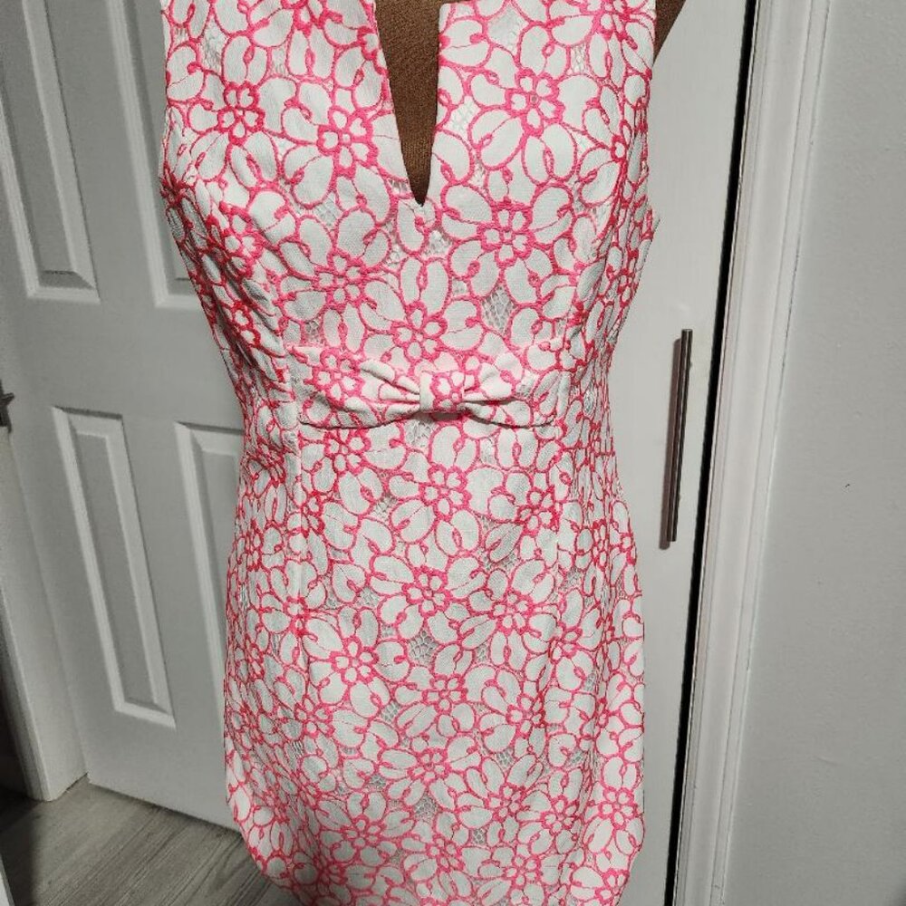 Lilly Pulitzer Womens Daena Dress in Fiesta Pink Pique Lace Sz 10